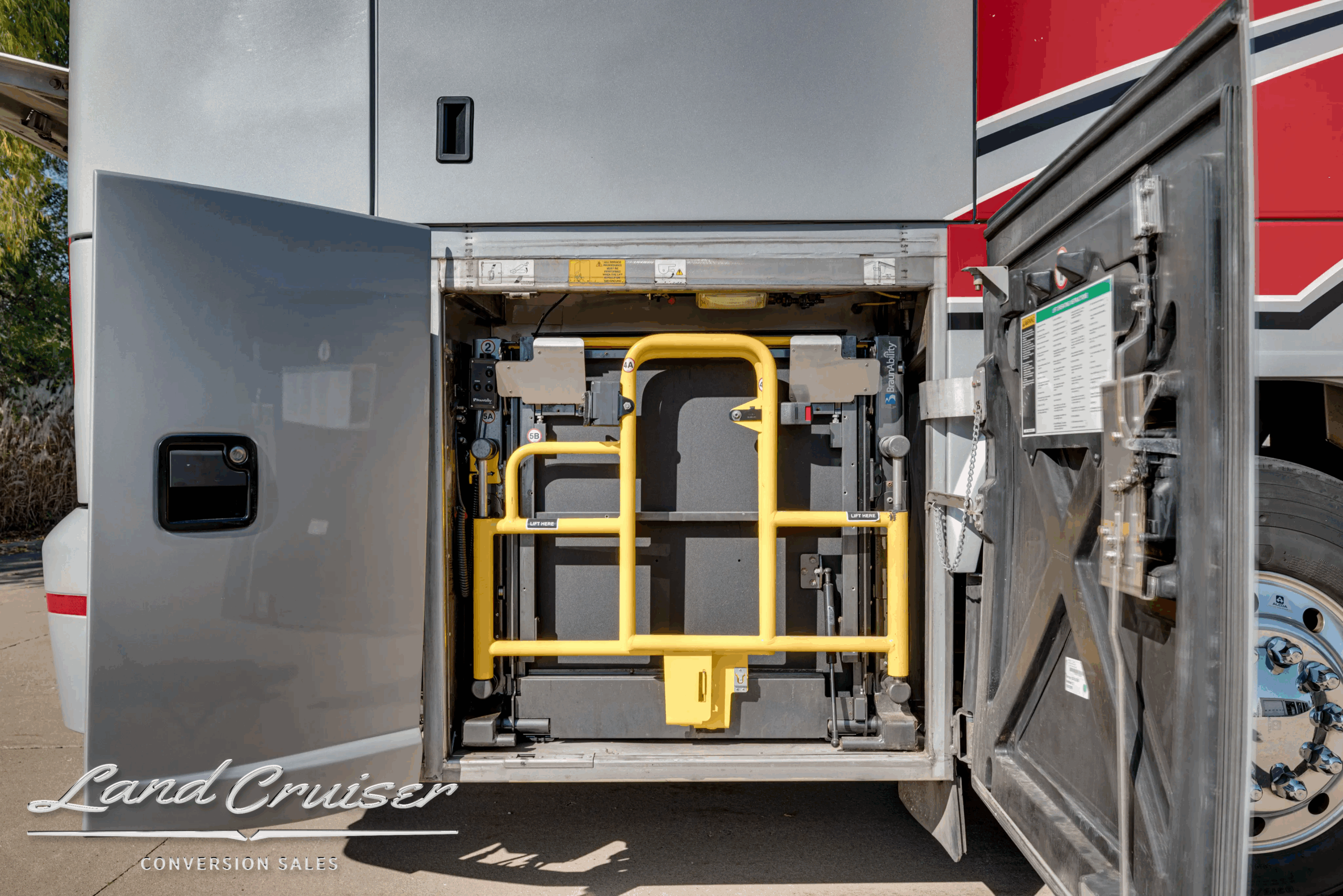 Electrical and fluid service panel near engine compartment.
